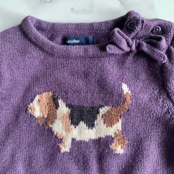 GAP kids purple sweater with beagle and bow detail SIZE 12-18 months - Picture 4 of 6